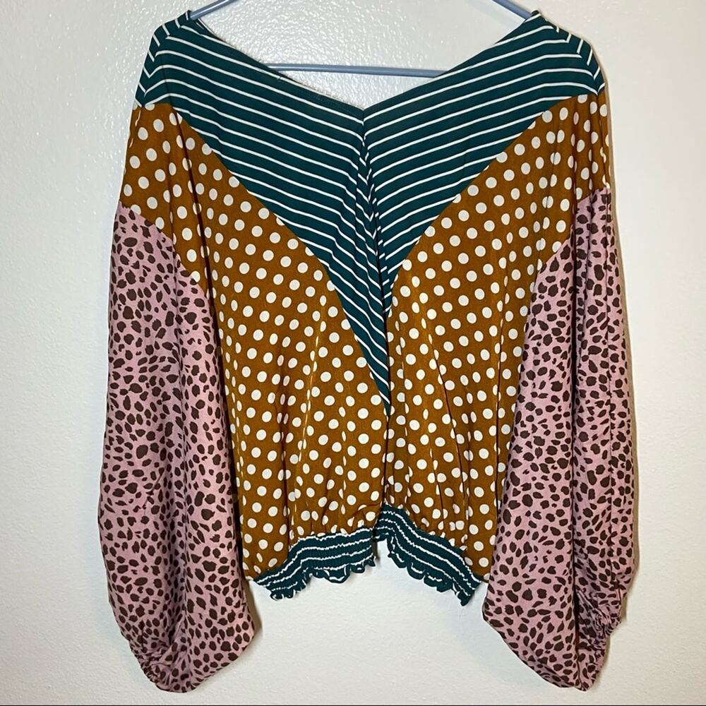 Umgee Patchwork Balloon Sleeve Blouse Animal Prin… - image 5